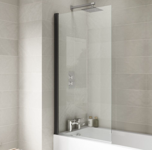 Square Black Hinged Glass Bath Screen 790mm x 1400mm x 6mm